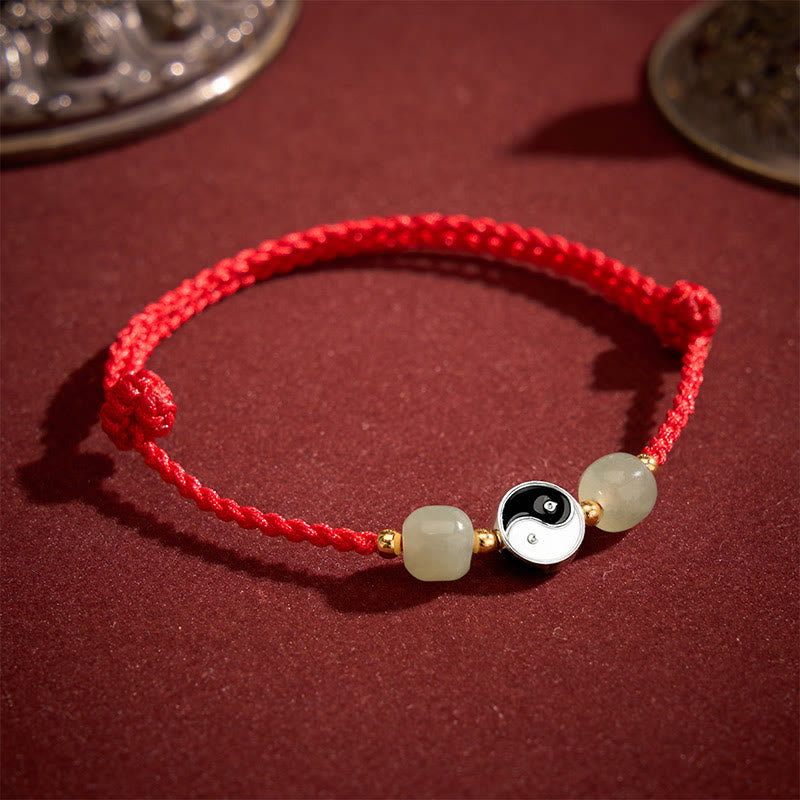 Buddha Stones Alloy Yin Yang Hetian Jade Bead Red String Balance Bracelet - image 2