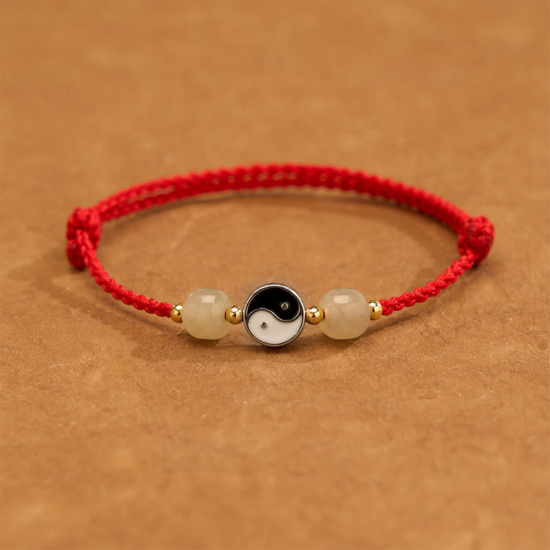 Buddha Stones Alloy Yin Yang Hetian Jade Bead Red String Balance Bracelet - DarkRed String - 6.3-7.1 in (16-18 cm) - image 0