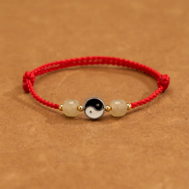 Buddha Stones Alloy Yin Yang Hetian Jade Bead Red String Balance Bracelet - DarkRed String - 6.3-7.1 in (16-18 cm) - image 0