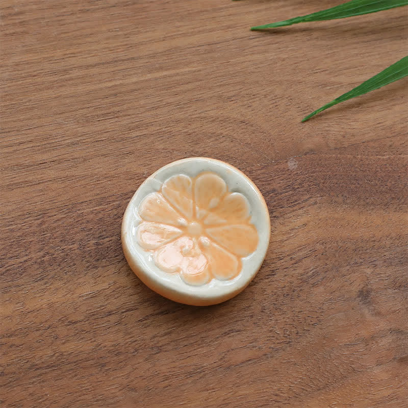 Buddha Stones Mini Ceramic Fruit Design Chopstick Holder - Lemon (Orange-Hued) Approx. 3.5 × 3.5 × 1.9 cm - image 3