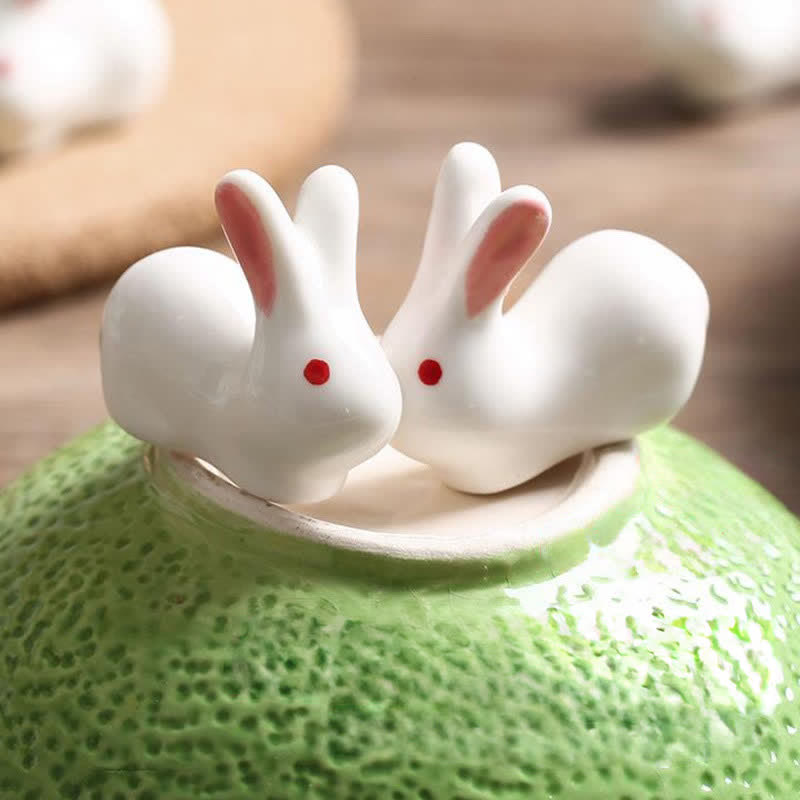 Buddha Stones Small Ceramic Rabbit Design Chopstick Holder - image 2