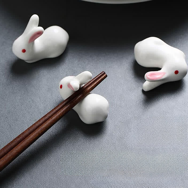 Buddha Stones Small Ceramic Rabbit Design Chopstick Holder - image 4