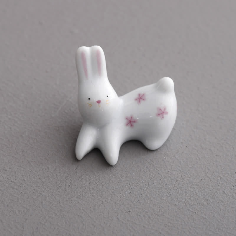 Buddha Stones Small Ceramic Rabbit Design Chopstick Holder - Star Rabbit - Ceramic - image 9