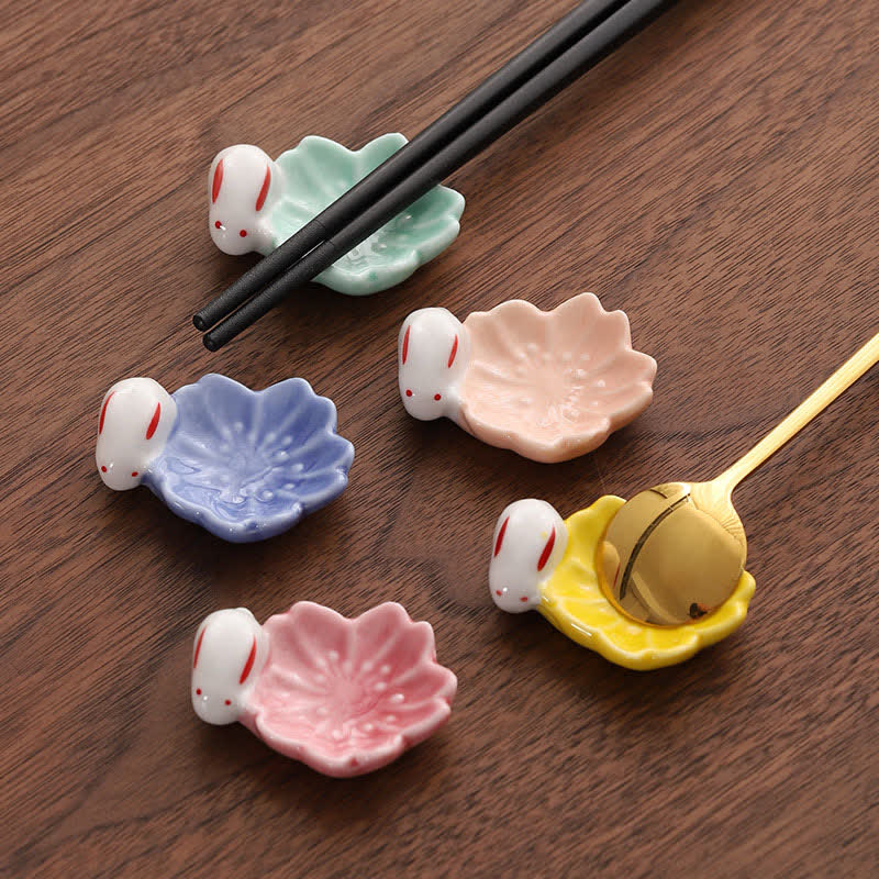 Buddha Stones Small Ceramic Sakura Rabbit Style Chopstick Holder - image 8