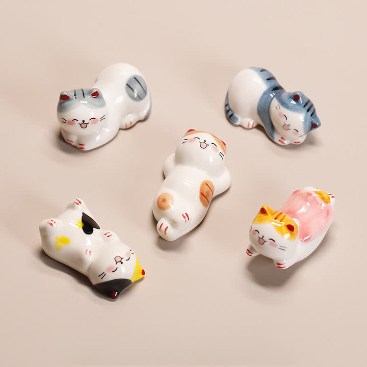 Buddha Stones Small Ceramic Lucky Cat Tabletop Chopstick Holder - image 0