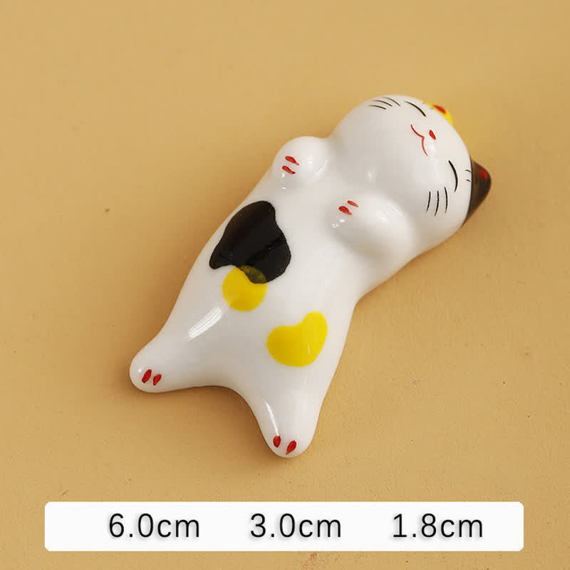 Buddha Stones Small Ceramic Lucky Cat Tabletop Chopstick Holder - Little Lazy Cat Approx. 6.0 × 3.0 × 1.8 cm - image 20