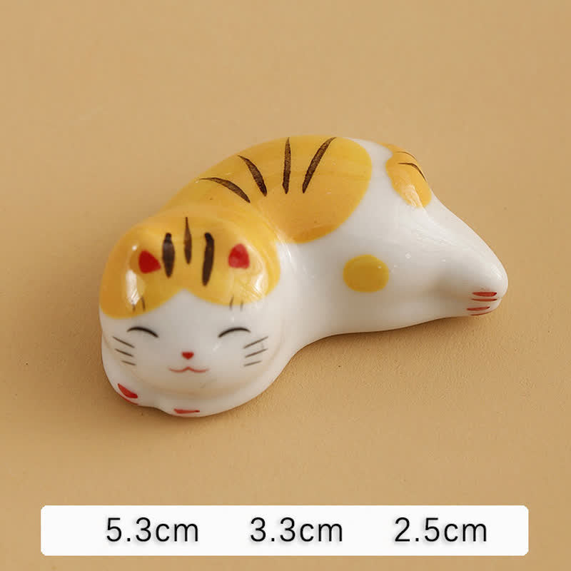 Buddha Stones Small Ceramic Lucky Cat Tabletop Chopstick Holder - Little Yellow Cat Approx. 5.3 × 3.3 × 2.5 cm - image 16
