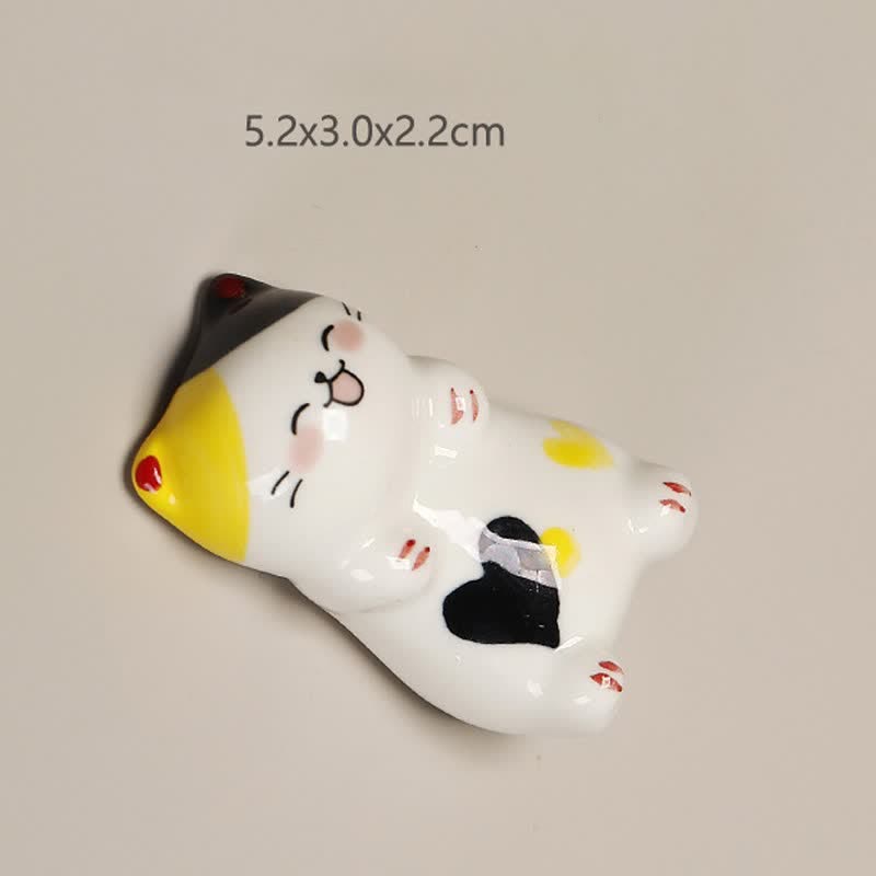 Buddha Stones Small Ceramic Lucky Cat Tabletop Chopstick Holder - Cat Stretching Approx. 5.2 × 3.0 × 2.2 cm - image 7