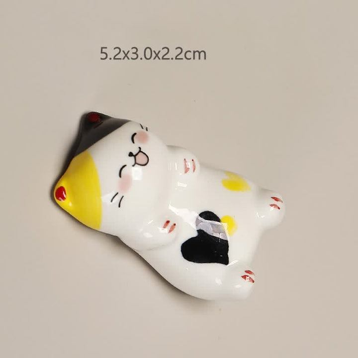 Buddha Stones Small Ceramic Lucky Cat Tabletop Chopstick Holder - Cat Stretching Approx. 5.2 × 3.0 × 2.2 cm - image 7