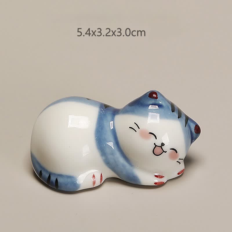 Buddha Stones Small Ceramic Lucky Cat Tabletop Chopstick Holder - Cat Lying On Its Right Side Approx. 5.4 × 3.2 × 3.0 cm - image 3