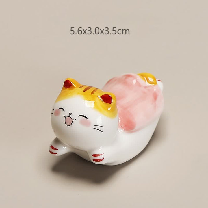 Buddha Stones Small Ceramic Lucky Cat Tabletop Chopstick Holder - Flying Cat Approx. 5.6 × 3.0 × 3.5 cm - image 6