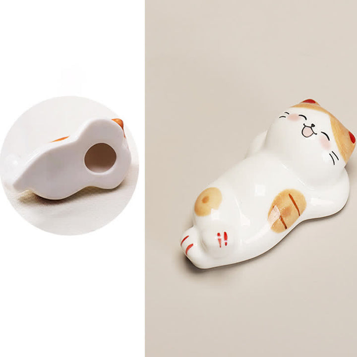 Buddha Stones Small Ceramic Lucky Cat Tabletop Chopstick Holder - image 5