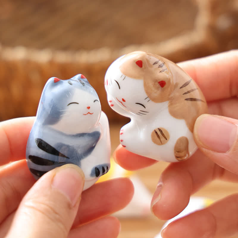 Buddha Stones Small Ceramic Lucky Cat Tabletop Chopstick Holder - image 26