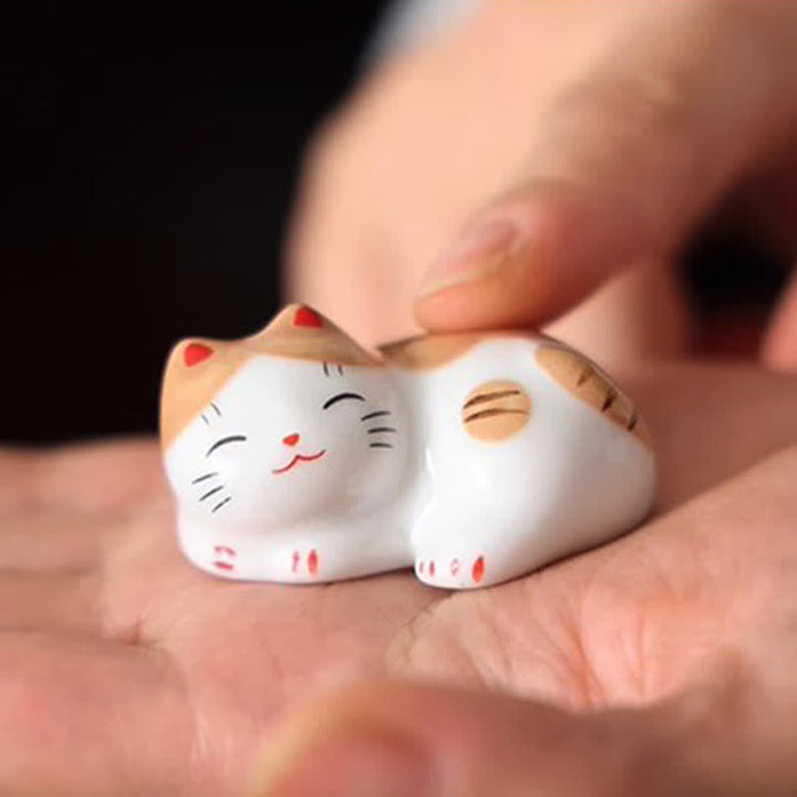 Buddha Stones Small Ceramic Lucky Cat Tabletop Chopstick Holder - image 14