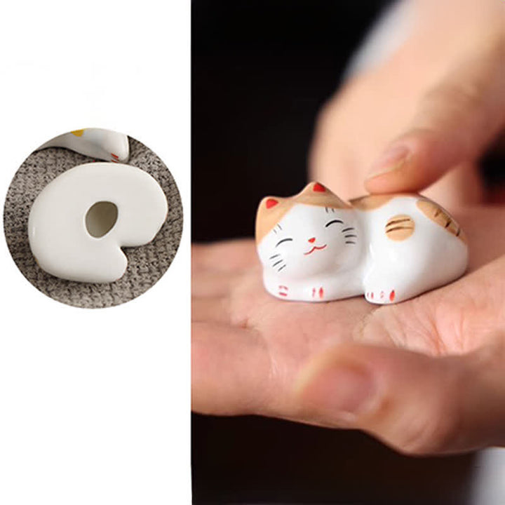 Buddha Stones Small Ceramic Lucky Cat Tabletop Chopstick Holder - image 15