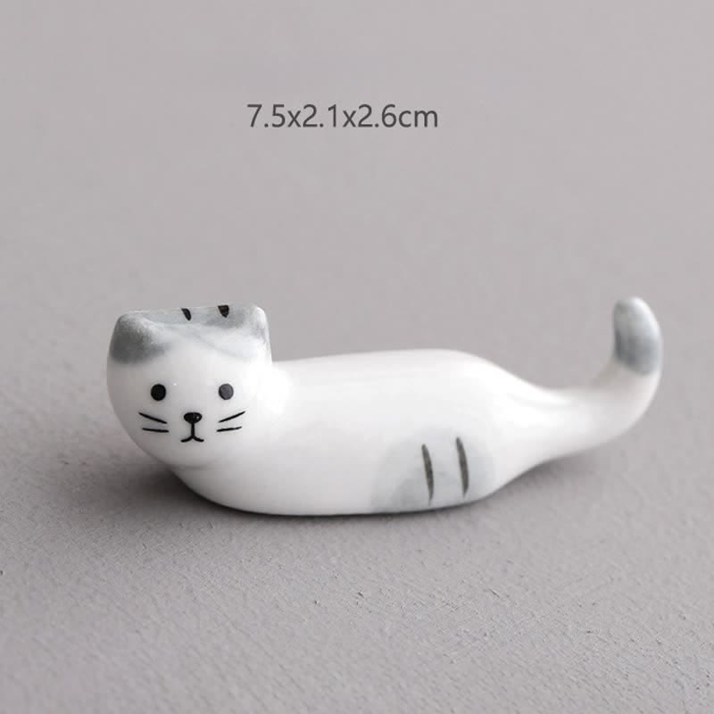 Buddha Stones Ceramic Playful Cat Design Chopstick Holder - Gray-Eared Curled-Tail Cat Approx. 7.5 × 2.1 × 2.6 cm - Ceramic - image 2