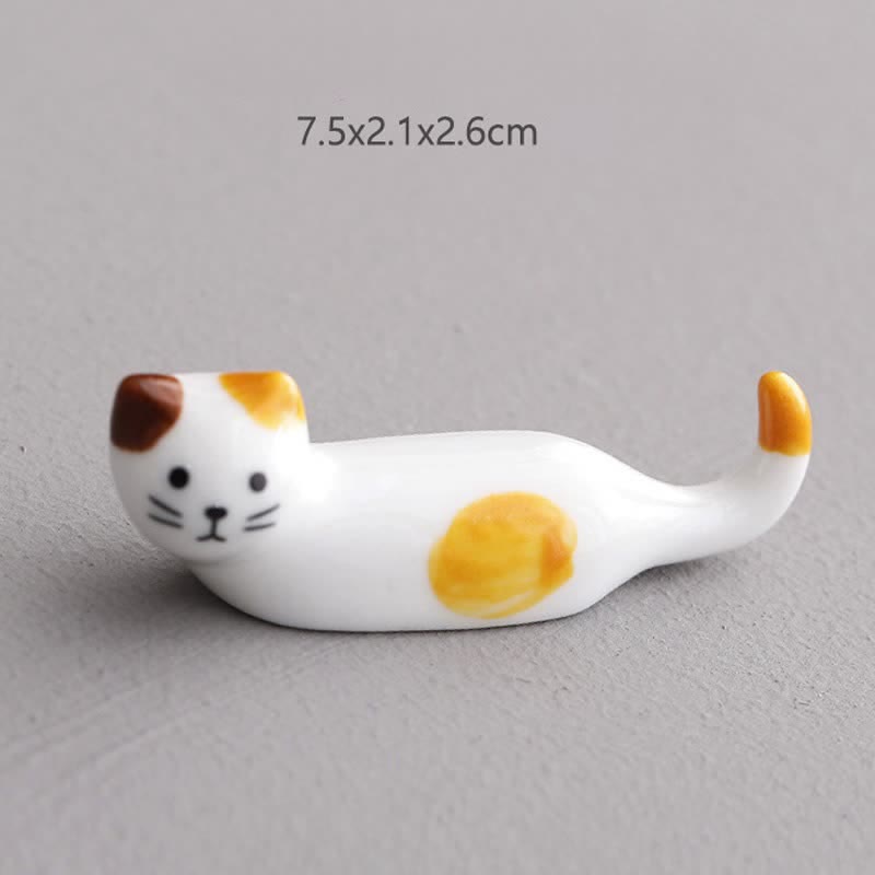 Buddha Stones Ceramic Playful Cat Design Chopstick Holder - Brownish-Yellow-Eared Curled-Tail Cat Approx. 7.5 × 2.1 × 2.6 cm - Ceramic - image 6