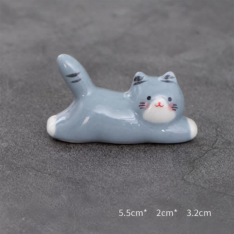 Buddha Stones Ceramic Playful Cat Design Chopstick Holder - Gray Approx. 5.5 × 2 × 3.2 cm - Ceramic - image 22