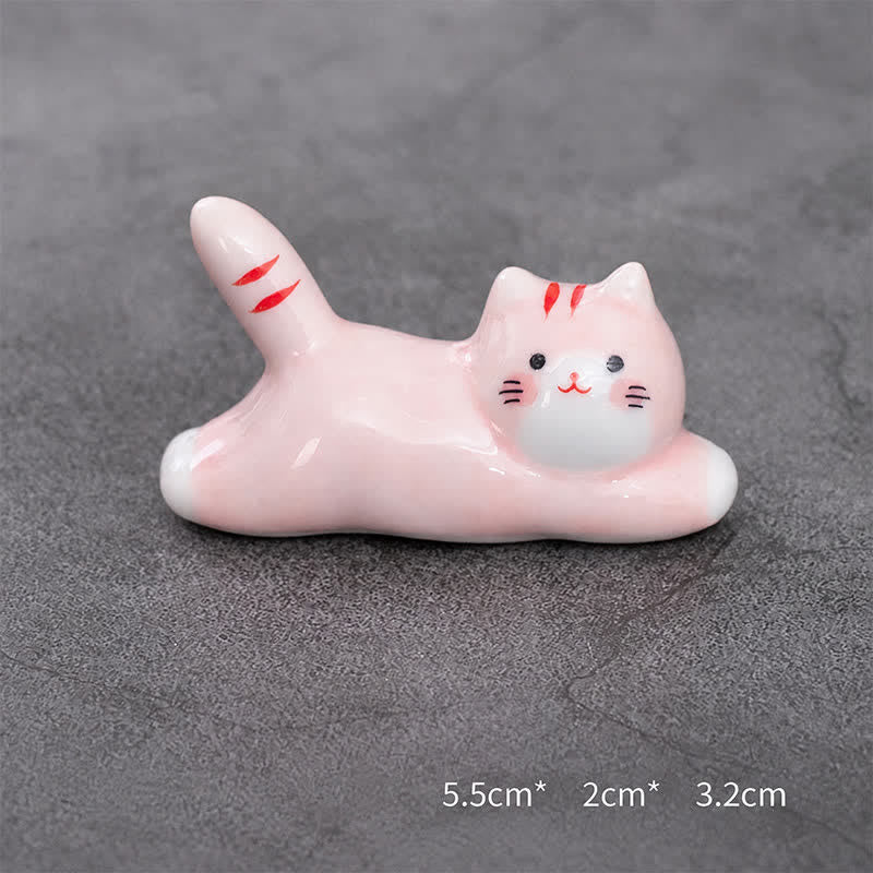Buddha Stones Ceramic Playful Cat Design Chopstick Holder - Pink Approx. 5.5 × 2 × 3.2 cm - Ceramic - image 14