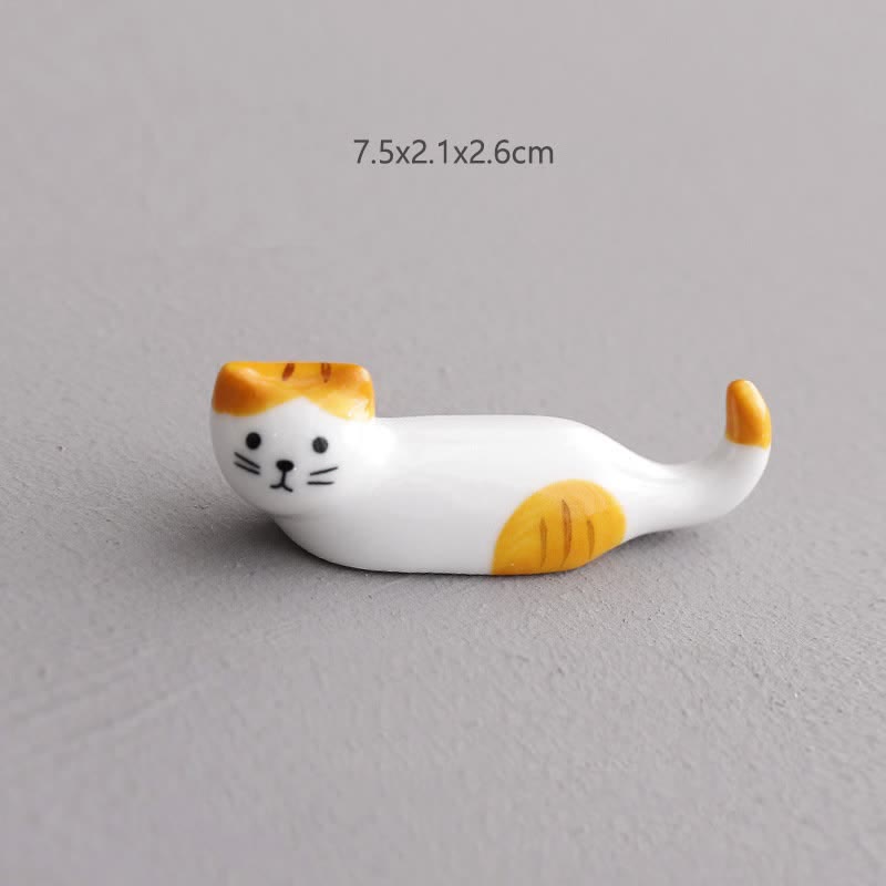 Buddha Stones Ceramic Playful Cat Design Chopstick Holder - Yellow-Eared Curled-Tail Cat Approx. 7.5 × 2.1 × 2.6 cm - Ceramic - image 1