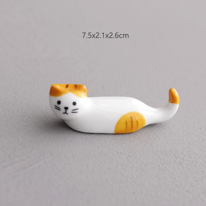 Buddha Stones Ceramic Playful Cat Design Chopstick Holder - Yellow-Eared Curled-Tail Cat Approx. 7.5 × 2.1 × 2.6 cm - Ceramic - image 1