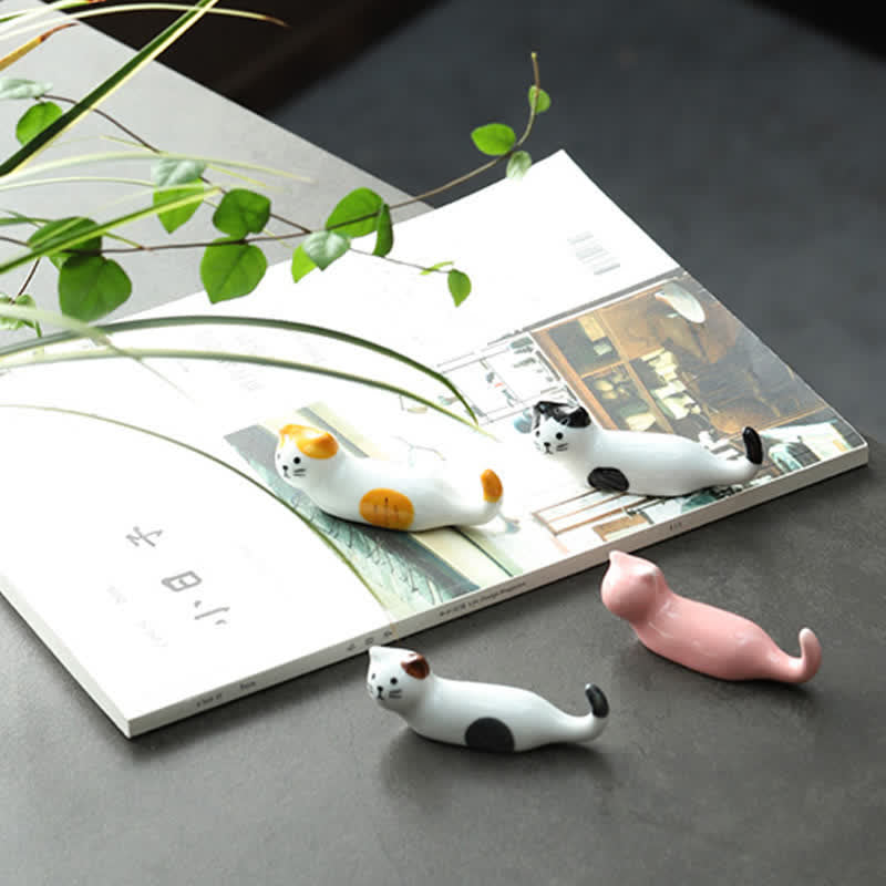 Buddha Stones Ceramic Playful Cat Design Chopstick Holder - image 12