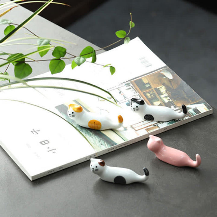 Buddha Stones Ceramic Playful Cat Design Chopstick Holder - image 12