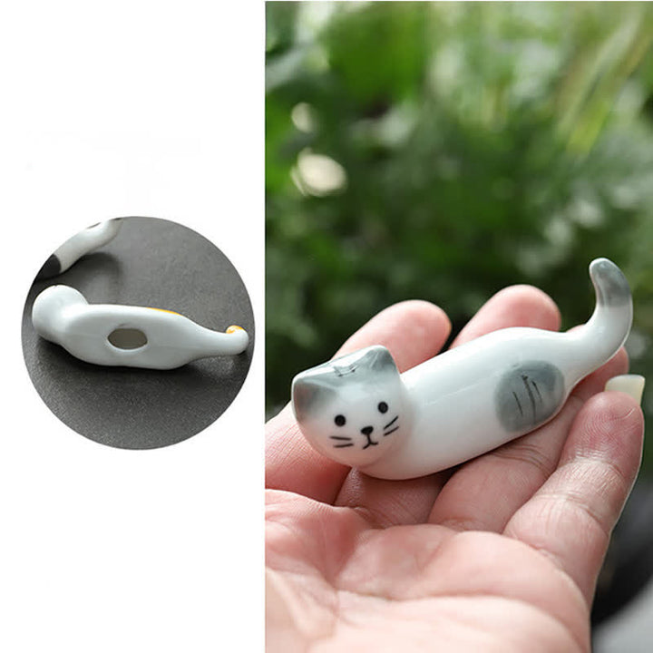 Buddha Stones Ceramic Playful Cat Design Chopstick Holder - image 4