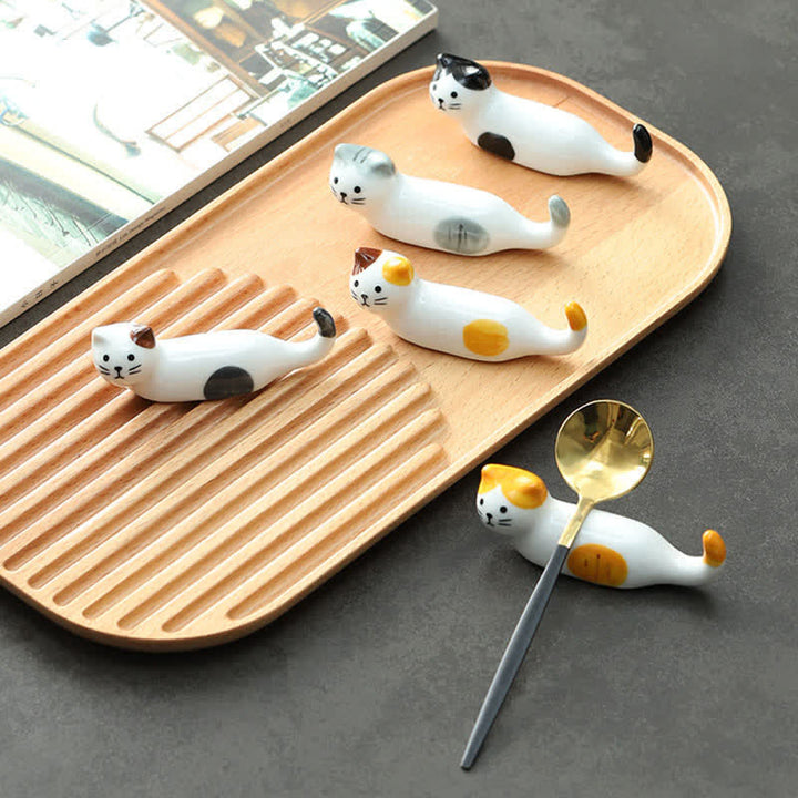 Buddha Stones Ceramic Playful Cat Design Chopstick Holder - image 9
