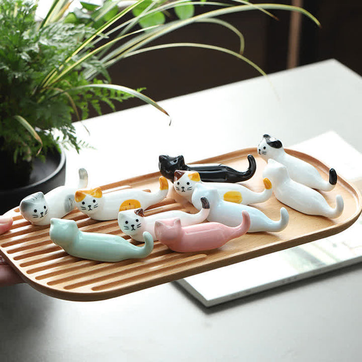 Buddha Stones Ceramic Playful Cat Design Chopstick Holder - image 10