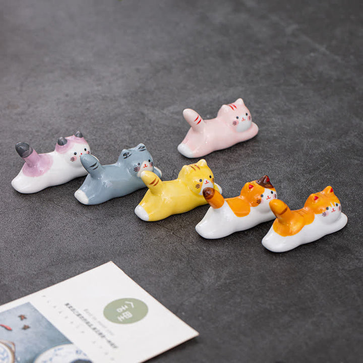 Buddha Stones Ceramic Playful Cat Design Chopstick Holder - image 25