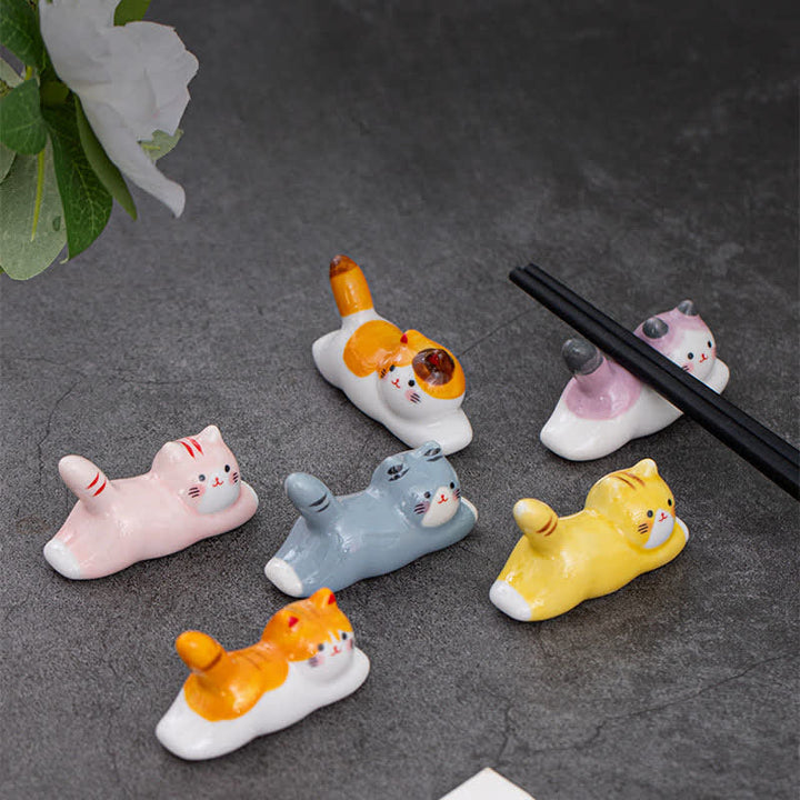 Buddha Stones Ceramic Playful Cat Design Chopstick Holder - image 23