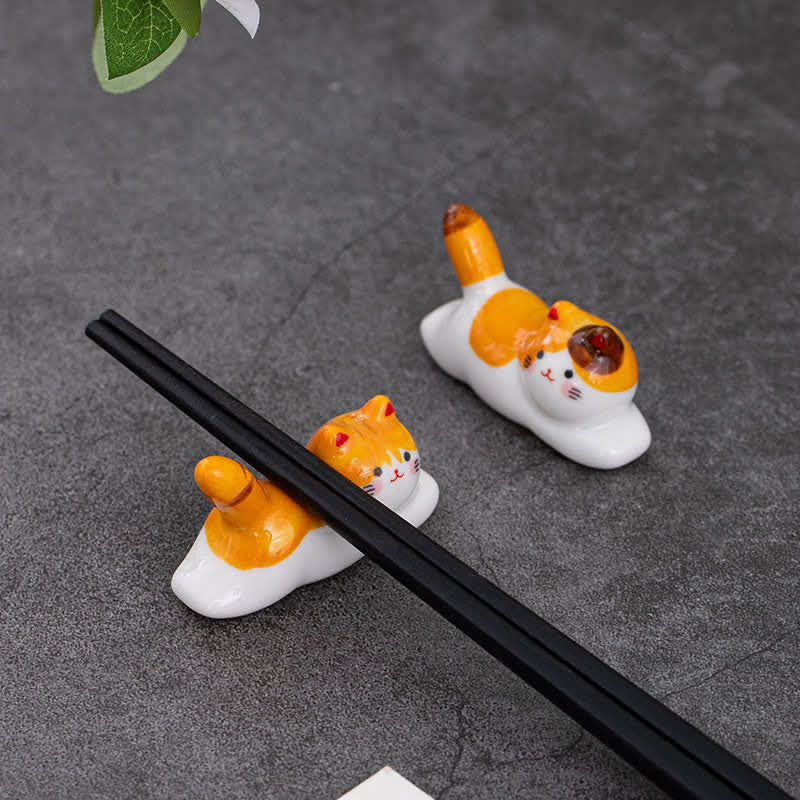 Buddha Stones Ceramic Playful Cat Design Chopstick Holder - image 26