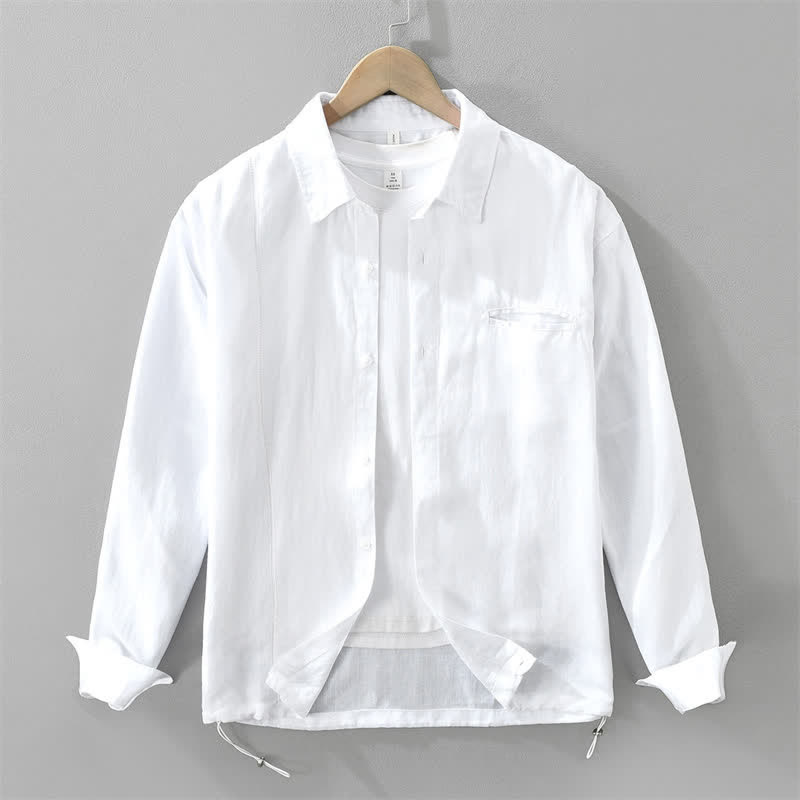 Buddha Stones Spring Casual Minimalist Button-Up Drawstring Solid Men's Long Sleeve Shirts - White - US/UK/AU42，EU52 (3XL) - image 12