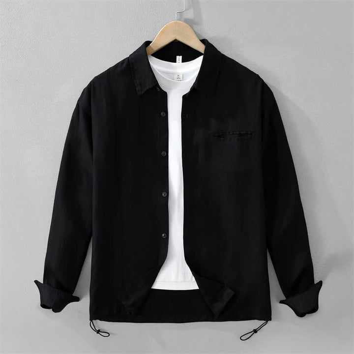 Buddha Stones Spring Casual Minimalist Button-Up Drawstring Solid Men's Long Sleeve Shirts - Black - US/UK/AU42，EU52 (3XL) - image 11