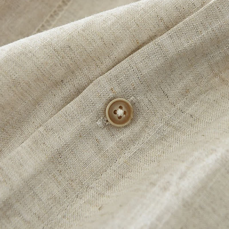 Buddha Stones Spring Casual Minimalist Button-Up Drawstring Solid Men's Long Sleeve Shirts - image 6