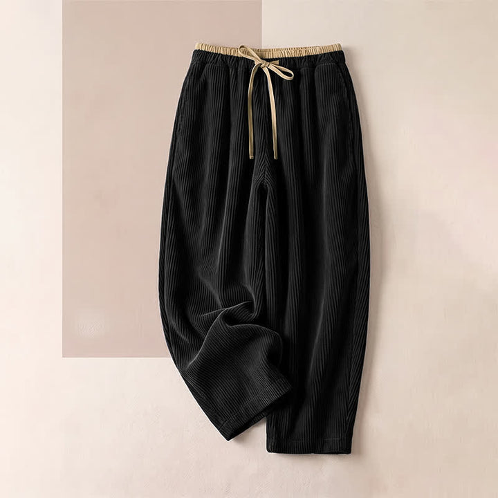 Buddha Stones Casual Solid Color Cotton Linen Drawstring Women's Pants With Pockets - Black - Corduroy · Fleece-Lined - US16，UK/AU20，EU48 (3XL) - image 20