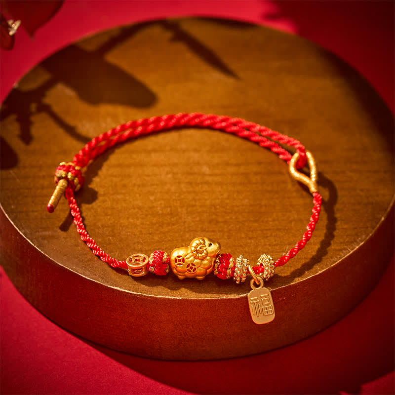 Buddha Stones Red String Goat Charm Braided Faith Bracelet - image 3