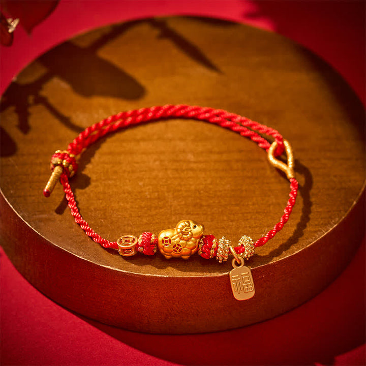 Buddha Stones Red String Goat Charm Braided Faith Bracelet - image 3
