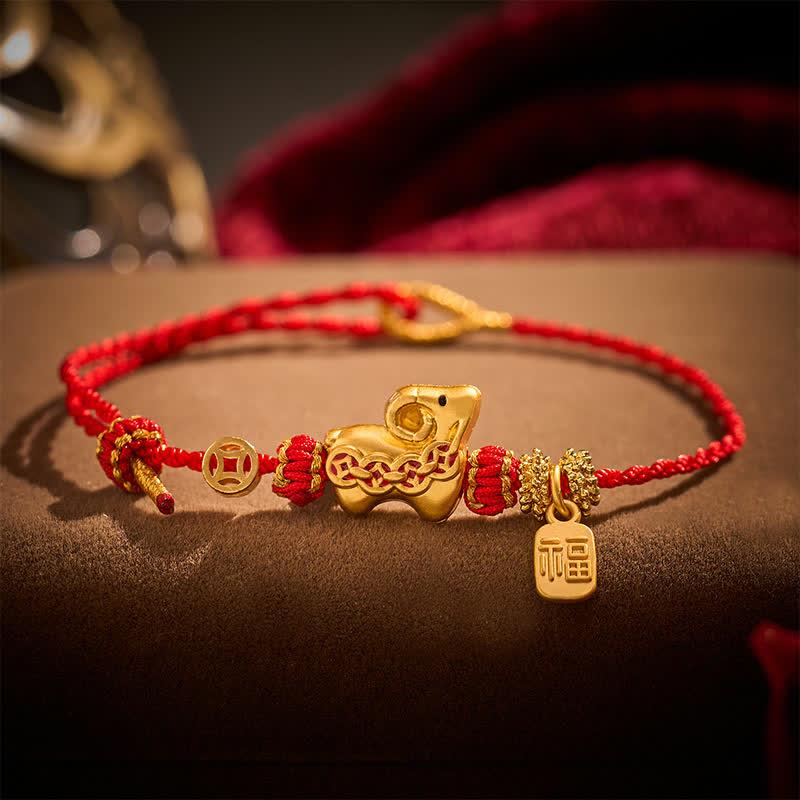 Buddha Stones Red String Hand-Woven Goat Charm Strength Bracelet - image 4