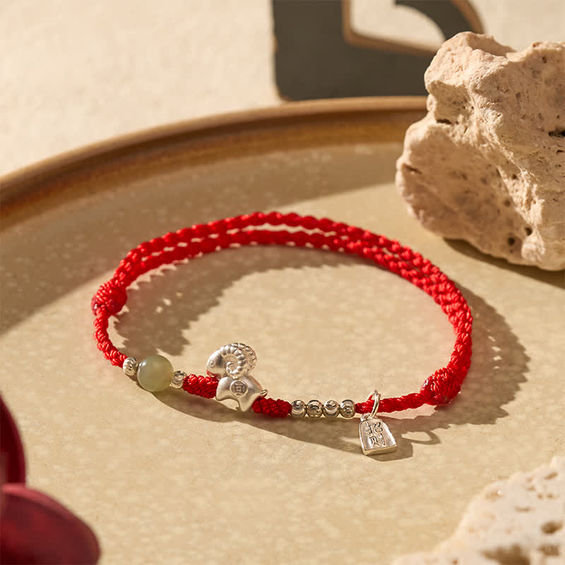 Buddha Stones Red String 999 Sterling Silver Year of the Goat Luck Bracelet - image 1