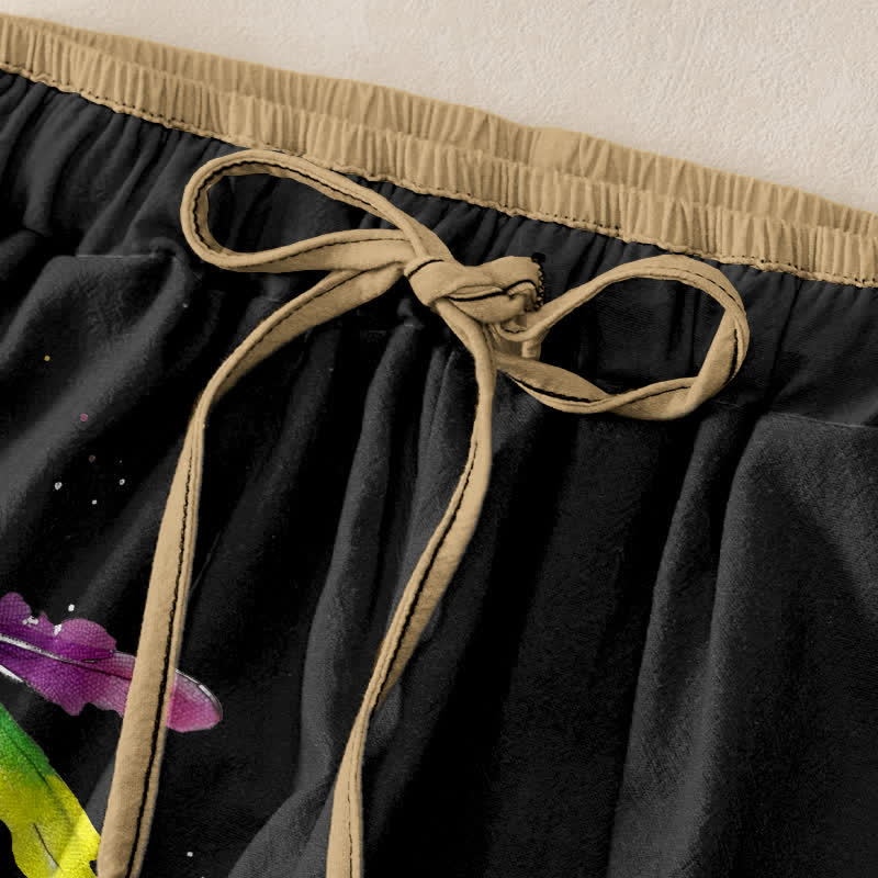 Buddha Stones Pure Cotton Bohemian Dragonfly Pattern Women's Elastic Waist Pants With Pockets - image 1
