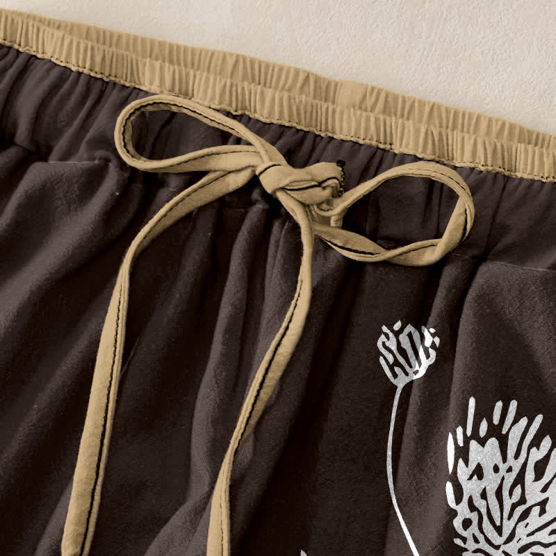 Buddha Stones Pure Cotton Minimalist Floral Pattern Women's Elastic Waist Pants With Pockets - image 1