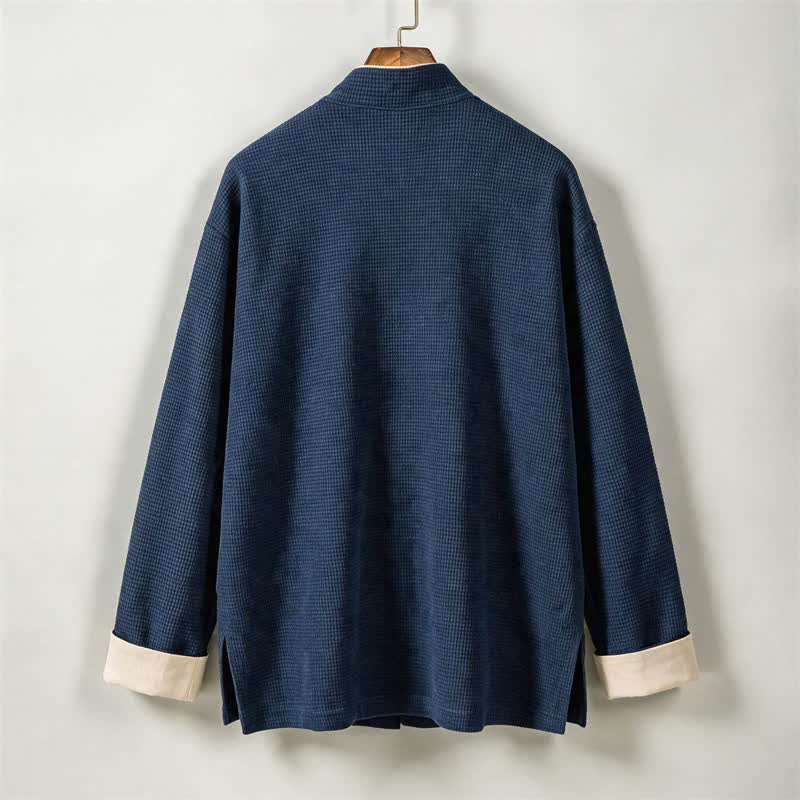 Buddha Stones Fall Winter Casual Vintage Tang Style Mandarin Collar Solid Contrast Cuffs Corduroy Men's Jackets - image 1
