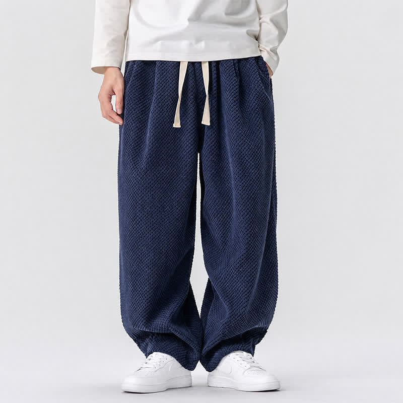 Buddha Stones Fall Classic Basic Drawstring Solid Long Pants Corduroy Men's Harem Pants With Pockets - MidnightBlue - US/UK/AU46，EU56 (5XL) - image 1