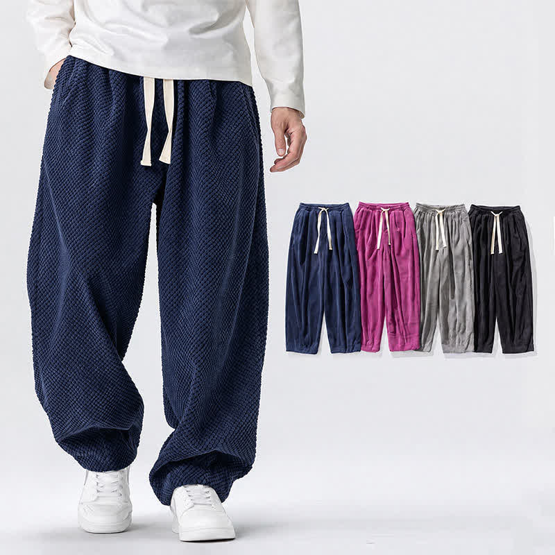 Buddha Stones Fall Classic Basic Drawstring Solid Long Pants Corduroy Men's Harem Pants With Pockets - image 0