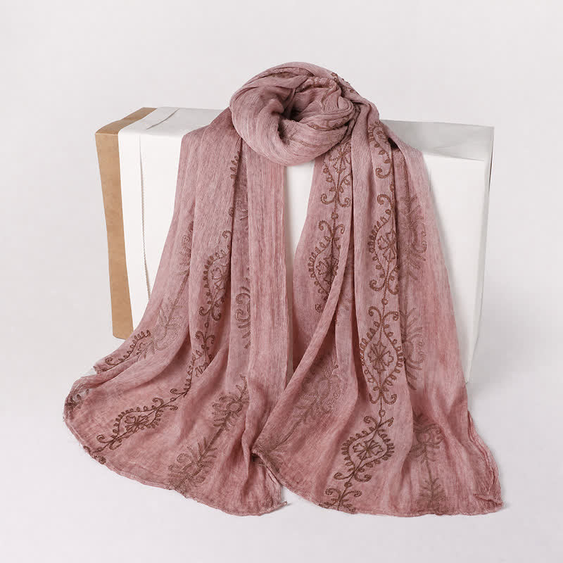 Buddha Stones Spring Fall Vintage Floral Border Leaves Design Lightweight Women's Scarf - Pink - Approx. 180 cm - image 1