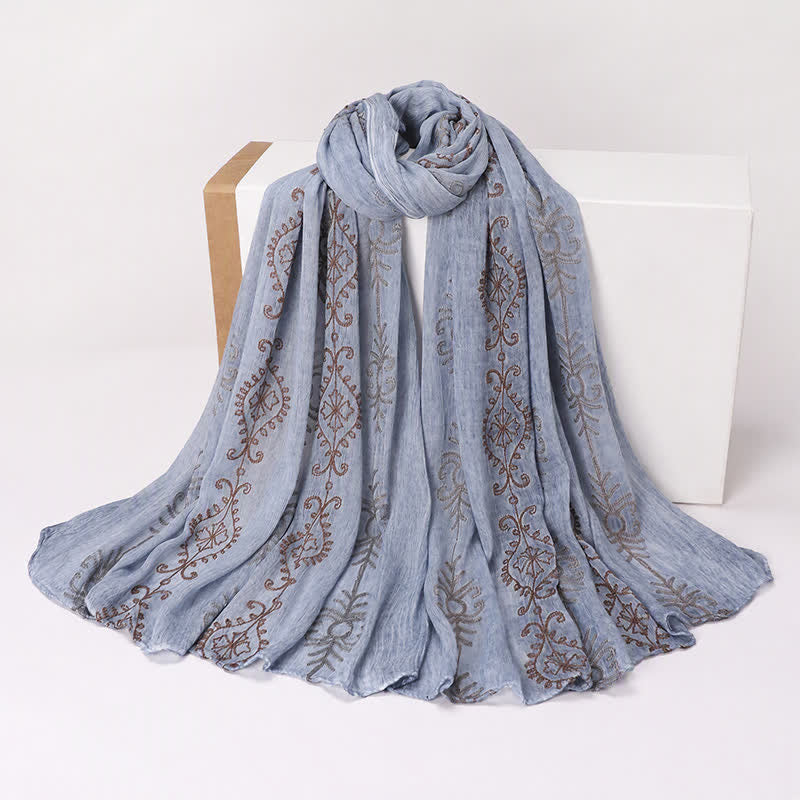 Buddha Stones Spring Fall Vintage Floral Border Leaves Design Lightweight Women's Scarf - Blue - Approx. 180 cm - image 0