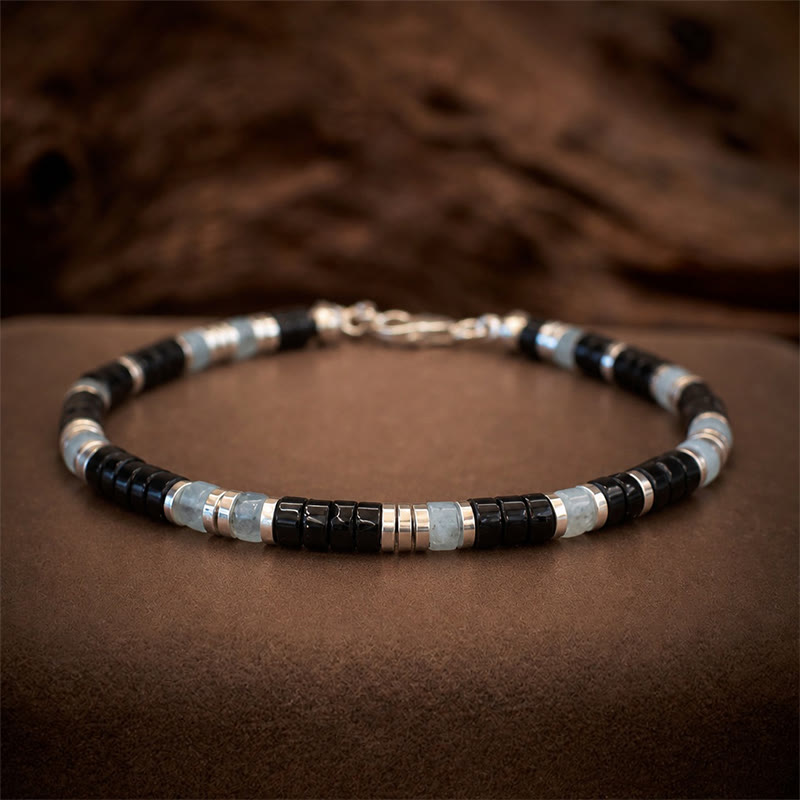 Buddha Stones Black Onyx Blue Chalcedony Protection Stretch Beaded Bracelet - image 2