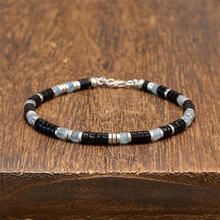 Buddha Stones Black Onyx Blue Chalcedony Protection Stretch Beaded Bracelet - Blue Chalcedony & Black Onyx (Wrist Circumference: 6.3–7.1 in/16–18 cm) - image 0
